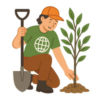 Simple Illustration of a Person Planting a Young Tree in Soil png