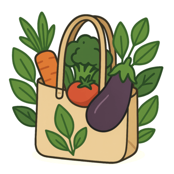 Eco-Friendly Simple Shopping Bag with Fresh Vegetables and Leaves png
