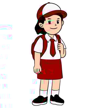 Illustration of elementary school children in Indonesian school funny characters vector