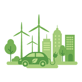 Eco-Friendly Cityscape Illustration with Green Energy Elements png