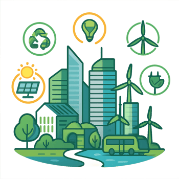 Futuristic Eco Cityscape Featuring Renewable Energy and Green Design png