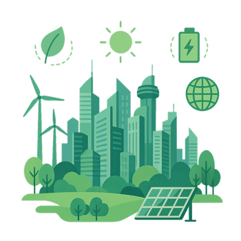 Futuristic Eco City Landscape Design with Green Technology Elements png