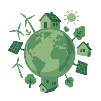 Eco-Friendly Scene with Planet and Nature in Green Colors png