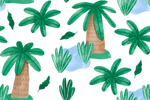 Tropical jungle seamless pattern. Watercolor endless background with nature png