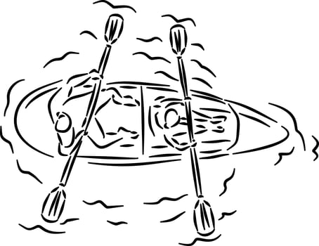Canoe with two people sketch for travel branding outdoor packaging summer poster activity decor vector