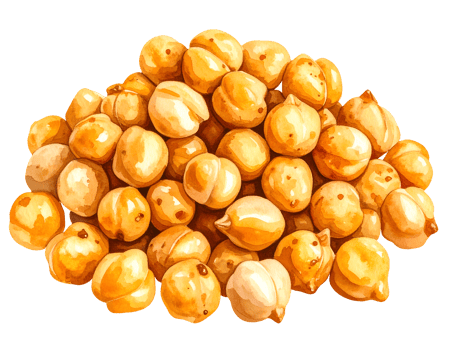 hand painted watercolor illustration of roasted chickpeas pile on isolated background for healthy snack, protein source, vegan food, and culinary ingredient png
