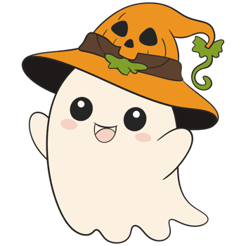 halloween ghost illustration with pumpkin hat in cute cartoon design png