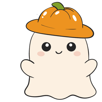 halloween cartoon ghost with pumpkin hat for kids in flat style png