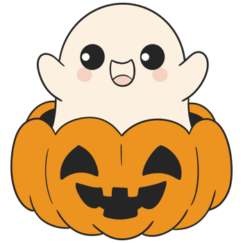 halloween cute ghost popping out of a jack o lantern in flat color cartoon style png