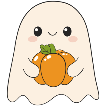 halloween ghost holding small pumpkin in cute flat style cartoon art png