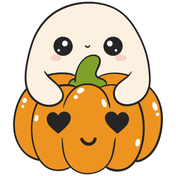 halloween cartoon ghost with pumpkin and heart eyes in cute flat style png