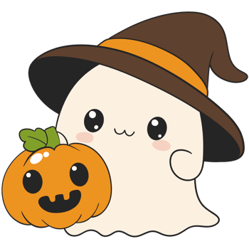 halloween cartoon ghost with mini pumpkin in hand for kids illustration png