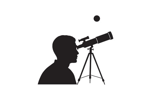 Silhouette of Astronomer Looking into Telescope vector
