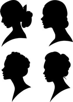 female silhouette profile woman black head hairstyle portrait side view elegant girl shadow vintage classic lady retro hair vector