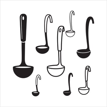 Collection of black and white ladle silhouettes for kitchen use vector