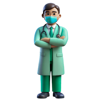 A doctor in a green suit with a surgical mask png