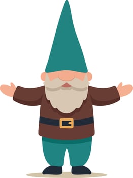 Garden gnome with teal hat brown jacket and white beard illustration design for decoration and fantasy art vector