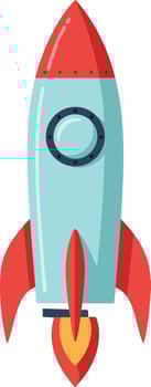 Rocket ship illustration with red fins and nose cone blasting off in space travel concept design vector