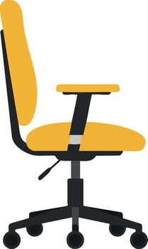 Yellow office chair illustration with adjustable height and wheels for workspace comfort and ergonomic design vector