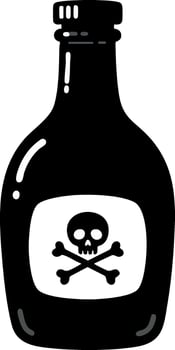 Poison bottle with skull and crossbones symbol illustration in black silhouette style for warning and danger signs vector