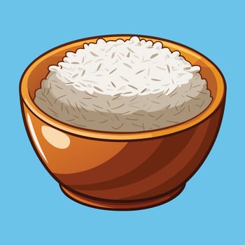 Delicious Bowl of Fluffy White Rice, Appealing Asian Cuisine Illustration, Warm and Comforting Food Image vector