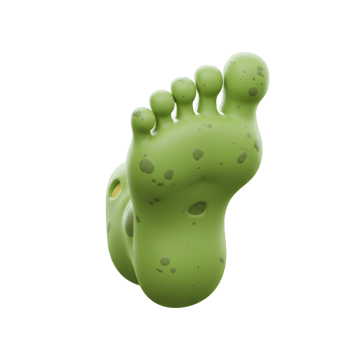 Green foot with spots shown on white background can be used for medical or artistic purposes. png