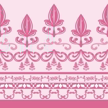 Traditional European Baroque Pinkish Tones with Abstract Florals Buds Decoration Seamless Border Pattern. Luxury Elegance Motif style decor for wallpaper textiles ceramics tiles design embroidery lace vector