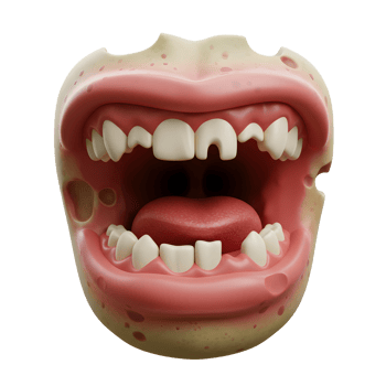 A digitally rendered open mouth with visible teeth and tongue is displayed, showcasing a unique anatomical view for educational or artistic purposes. png