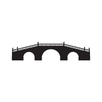 Elegant arched stone bridge with decorative railings silhouette isolated on white background vector