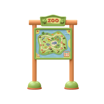 Cartoon illustration of a zoo map featuring various cartoon animals like giraffe and elephant, ideal for children's entertainment and educational purposes. png