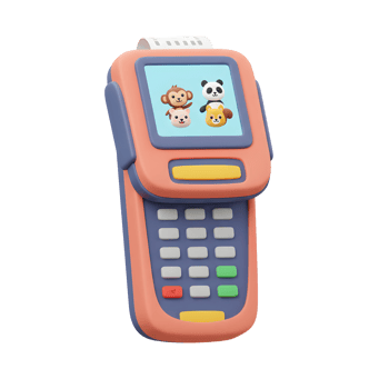This cartoon point of sale terminal features cute animal icons on the screen and is suitable for illustrating children's financial education. png