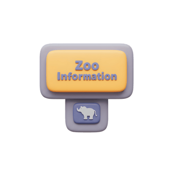 A zoo information sign provides details about the park and its animals to assist visitors during their visit. png