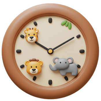 A clock featuring a lion, giraffe, and elephant provides a cute and whimsical way to tell time and decorate a children's room. png