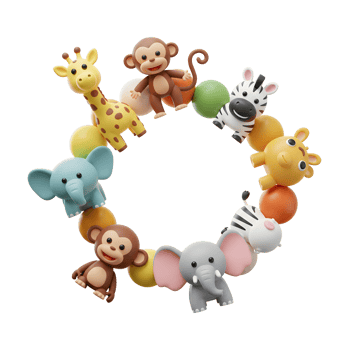 This bracelet features cute animal figures including a giraffe, elephant, bear, monkey, and zebra. png