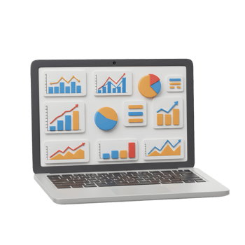 Laptop displays colorful data charts for information tracking and analysis. png