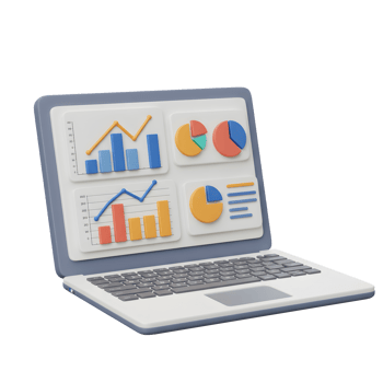 Laptop displaying charts and graphs visually represents data and insights for analysis, reporting, or presentation. png