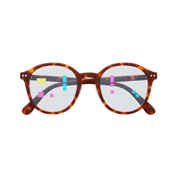 Close up shows tortoiseshell glasses featuring a round frame, giving an impression of style, for vision correction. png