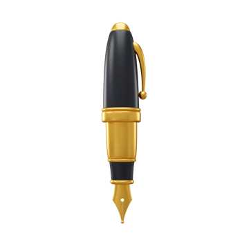 A sleek gold and black pen is presented in a 3D rendering, showcasing its sophisticated design, perfect for writing. png