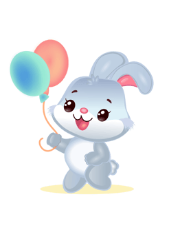 Cute and cheerful rabbit with balloon. Ideal for personalized items. png