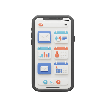 This smartphone interface features a collection of calendar, mail and chart icons arranged neatly on the screen which is great for application development. png