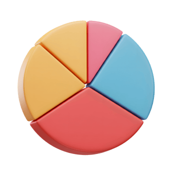This is a colorful pie chart with five different segments, showing data distribution for business presentations. png