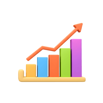 A colorful bar chart shows an upward trend with an arrow indicating growth and progress, useful for illustrating financial data or business performance. png