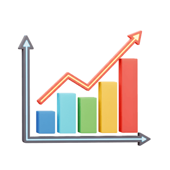 This illustration shows a colorful bar graph with an upward trending arrow, symbolizing growth or increase for presentations. png