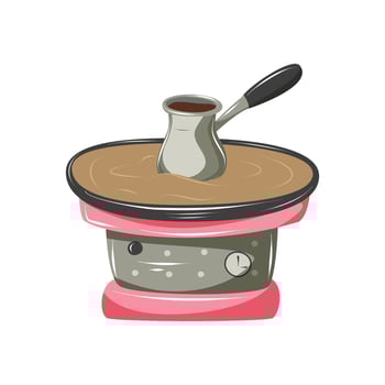 Turkish coffee on sand in a cezve. Turkish coffee making traditions. Coffee equipment. isolated. vector