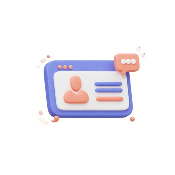 3D rendering illustrates a profile page with a user avatar, information lines, and a chat bubble, suitable for showcasing user interaction or personal account settings. png