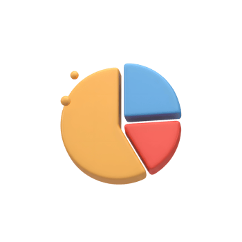 A three section pie chart shows proportions with yellow, blue, and red pieces, visualizing data in a simple way. png