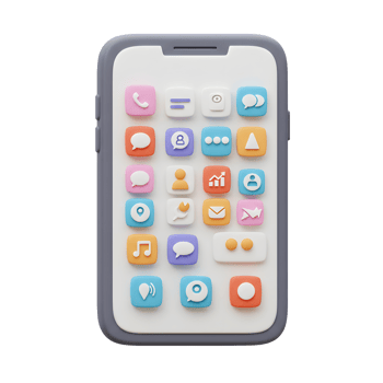 A smartphone features a clean user interface with an array of colorful icons representing different applications, perfect for showcasing mobile app design and development. png