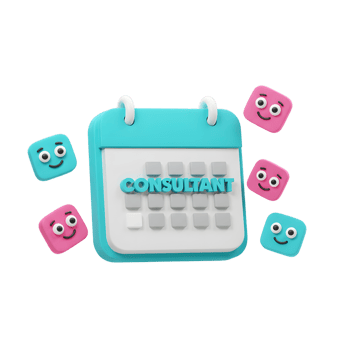 A blue calendar with 'Consultant' spelled out is surrounded by smiling squares, which could be used to illustrate scheduling or planning. png