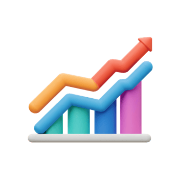 A colorful chart illustrates growth with bars and rising lines, demonstrating upward trends and progress visualization. png