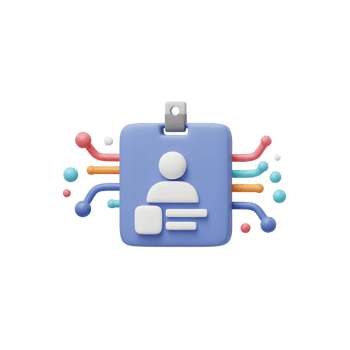 Blue identification card is connected to network through colorful cables, representing online identity verification for access control systems. png